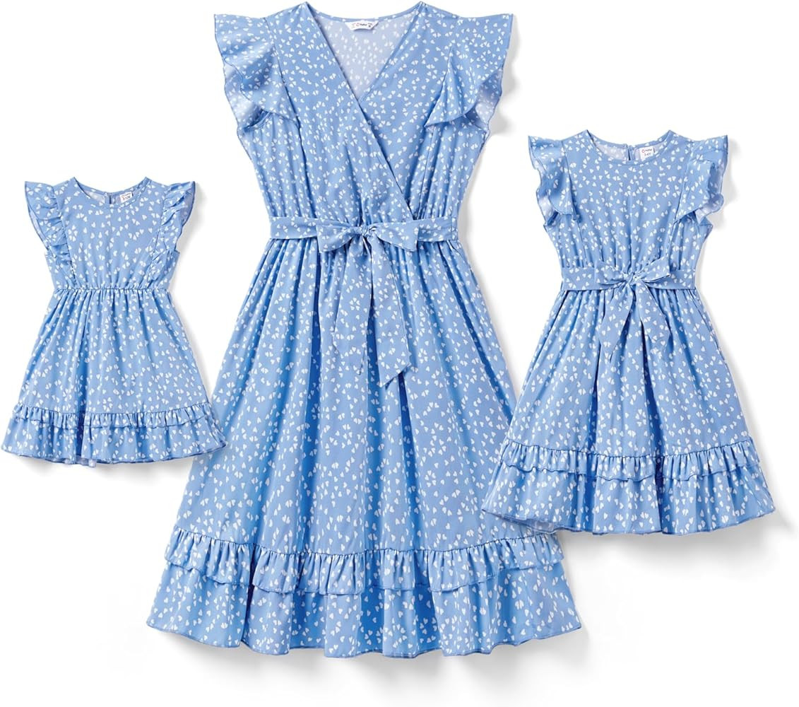 PATPAT Mommy and Me Dresses Matching Outfits Family Matching Polka Dots Flutter-Sleeve Dress for ... | Amazon (US)