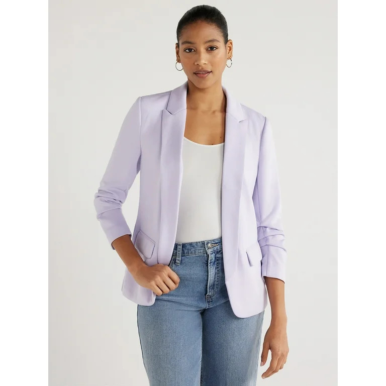 Scoop Women's Relaxed Scuba Knit Blazer with Scrunch Sleeves, Sizes XS-XXL | Walmart (US)