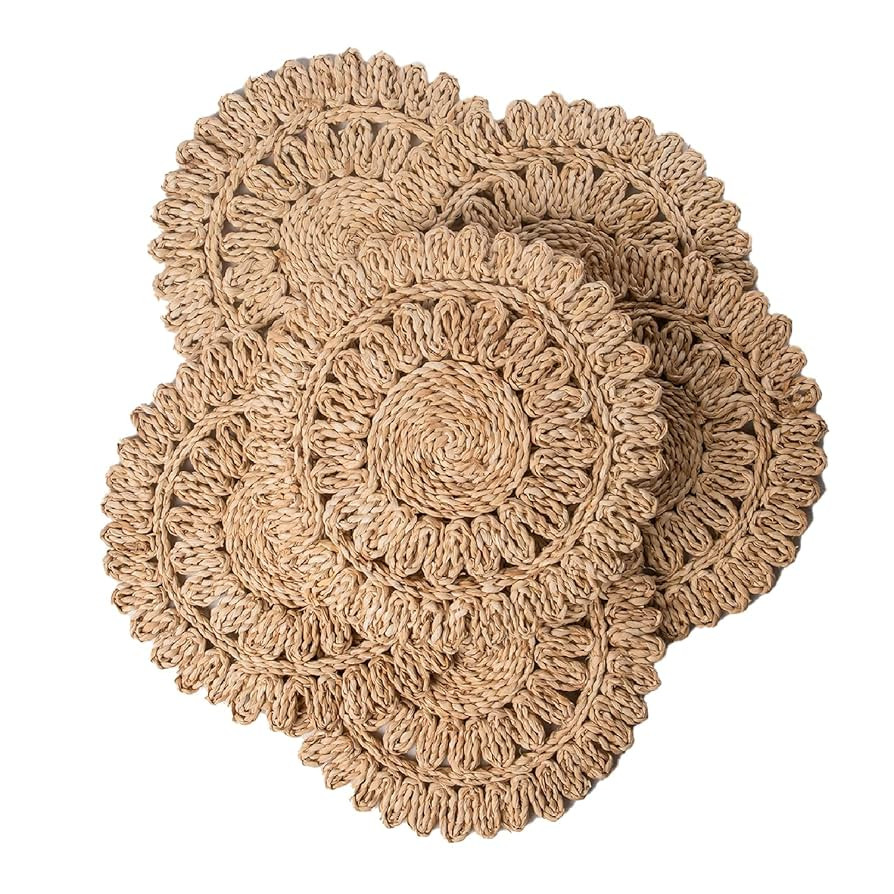 13.8" Round Corn Husk Placemats Set of 6 | Boho Wicker Rattan Woven Table Mats | Farmhouse Spring... | Amazon (US)