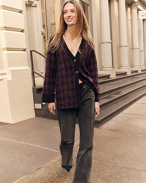 Houndstooth Button Front Cardigan | Express