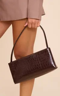 Brown Croc Slim Shoulder Bag | PrettyLittleThing UK