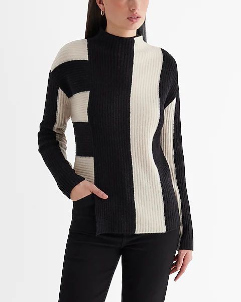Color Block Mock Neck Asymmetrical Hem Sweater | Express