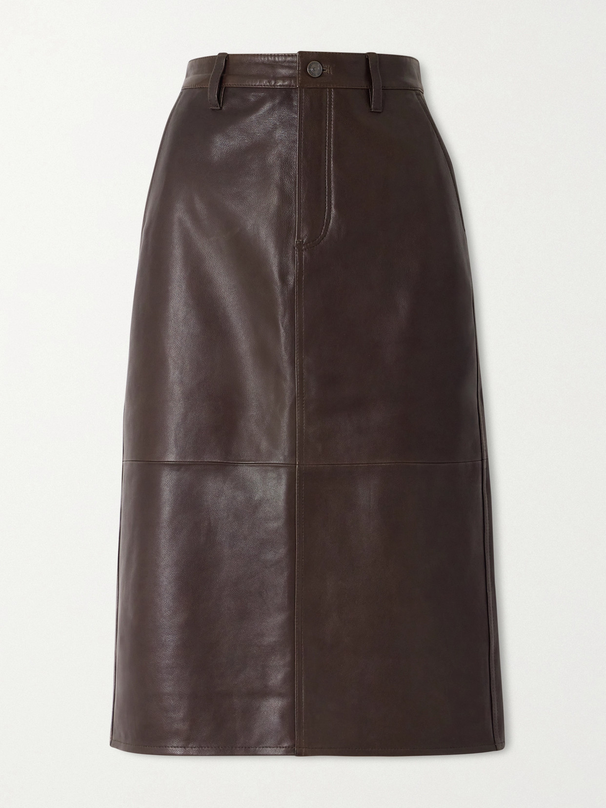 FRAME - Paneled Leather Midi Skirt - Brown | NET-A-PORTER (US)
