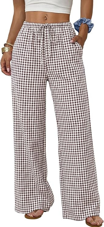 Sampeel Wide Leg Pants for Women Flowy Palazzo Drawstring Elastic Waist Trousers with Pockets Sum... | Amazon (US)
