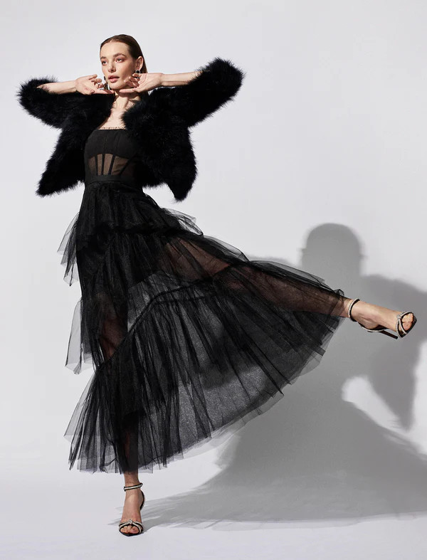 Oly Tiered Ruffle Tulle Evening Gown | BCBG Max Azria 