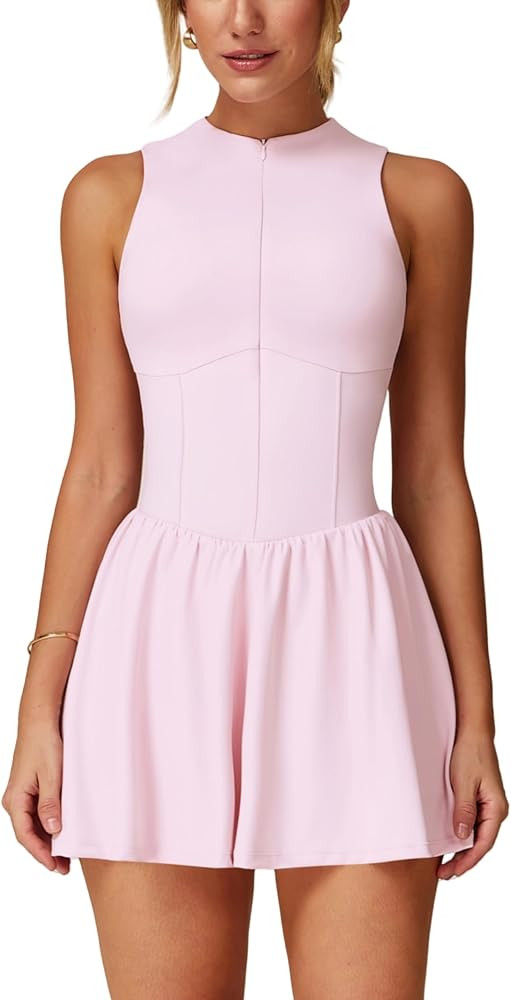 ABOCIW Womens Zip Front Tennis Dress High Neck Sleeveless Workout Golf Dresses Build in Shorts wi... | Amazon (US)
