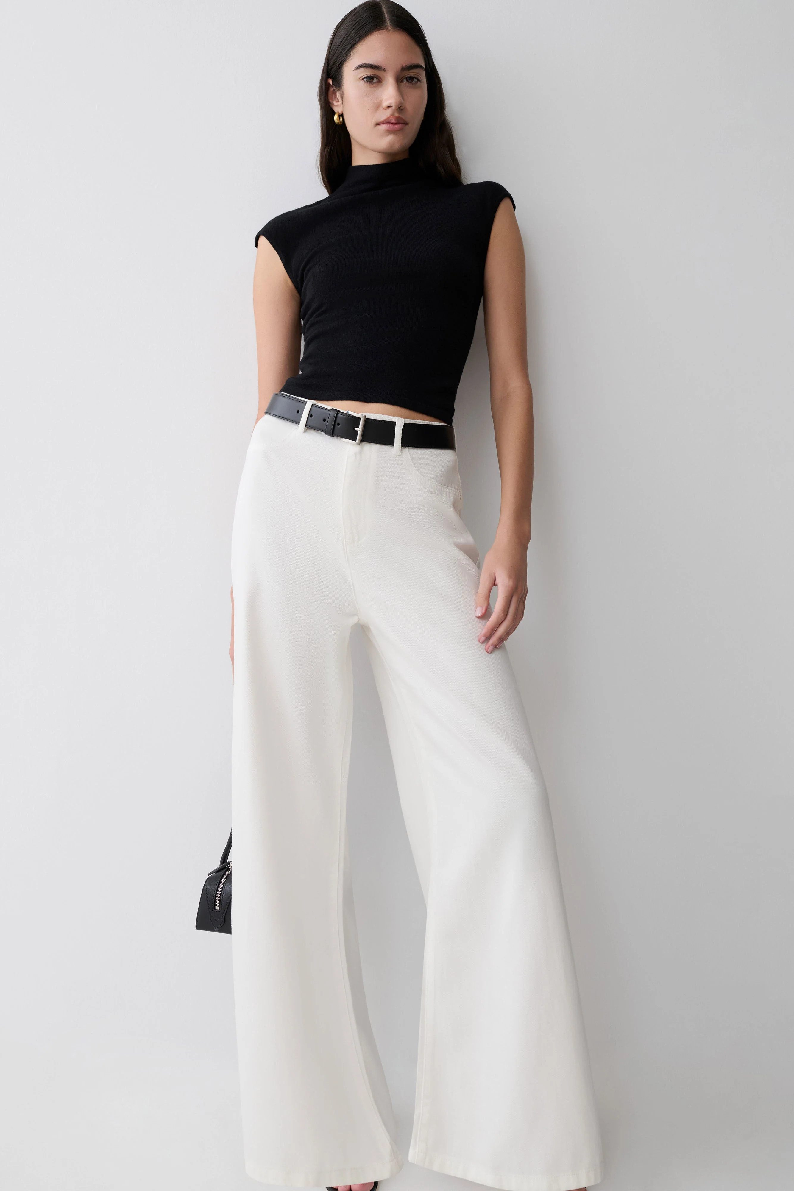 Shae Wide Leg Denim Jeans - White | MESHKI US