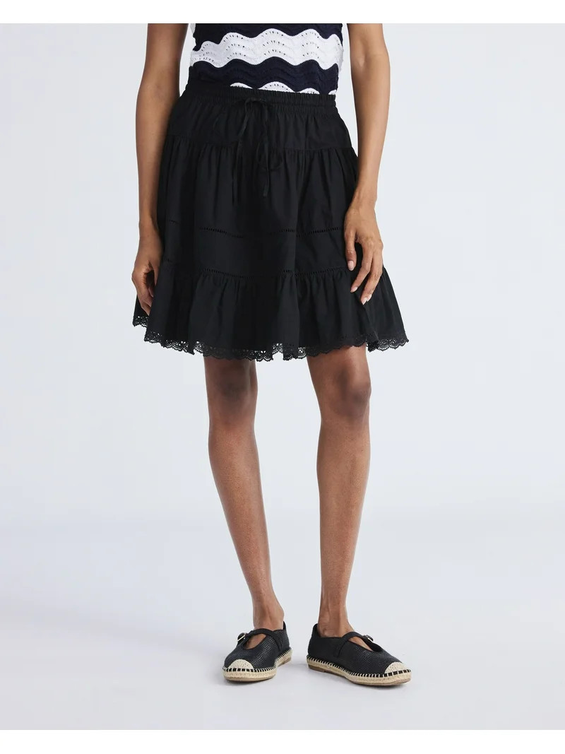 Free Assembly Women's Tiered Cotton Eyelet Mini Skirt, Sizes XS-XXL | Walmart (US)