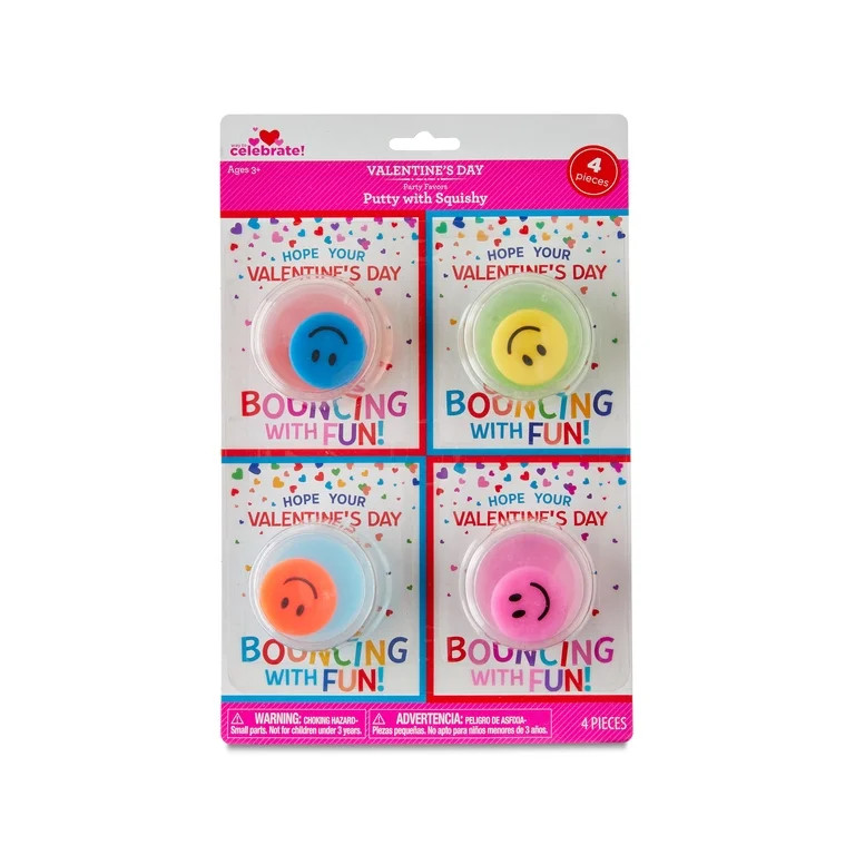 Valentine's Day Putty with Squish Party Favor Valentines, 4 Count, by Way To Celebrate | Walmart (US)