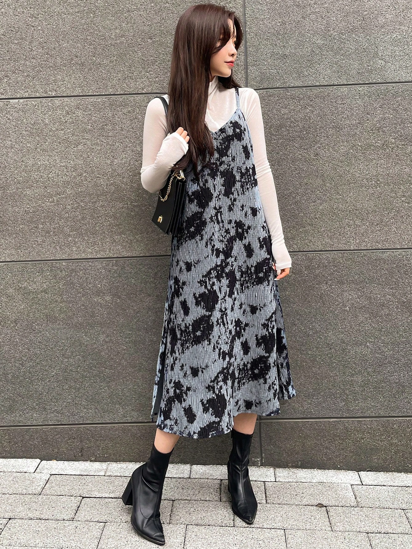 DAZY Kpop Tie Dye Velvet Cami Dress Without Tee | SHEIN