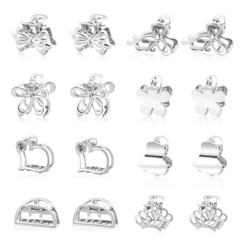 CWJCYTNSN 16PCS Small Metal Hair Claw Clips, Silver Mini Hair Clips for Thin Thick Hair, Cute Tiny Hair Clips, Little Flower Hair Jaw Clamps, Nonslip Bangs Pins Hair Accessories for Women Girls | Amazon (US)