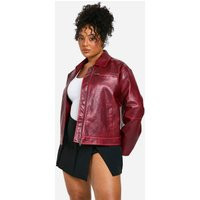 Womens Plus Vintage Look Faux Leather Zip Jacket - Red - 30, Red | Boohoo.com (UK & IE)