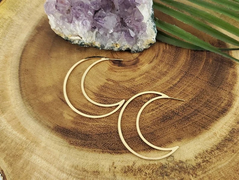 Crescent Moon Hoop Earrings / Moon Hoop Earrings / Gold Moon | Etsy | Etsy (US)