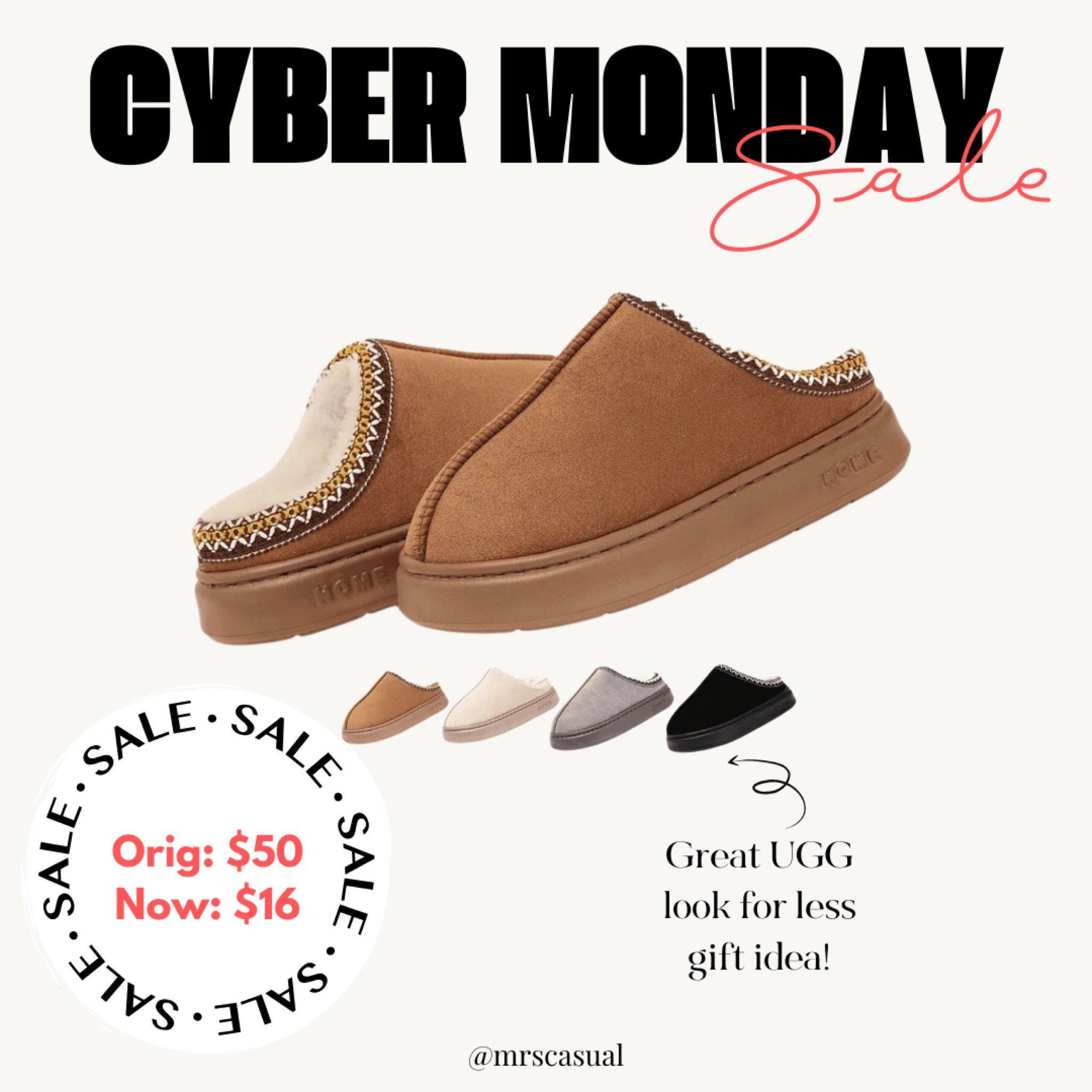 Cyber Monday sale!! Great look for less ugh slippers on sale for only $16 🙌🏻

#LTKCyberWeek #LTKSaleAlert #LTKShoeCrush