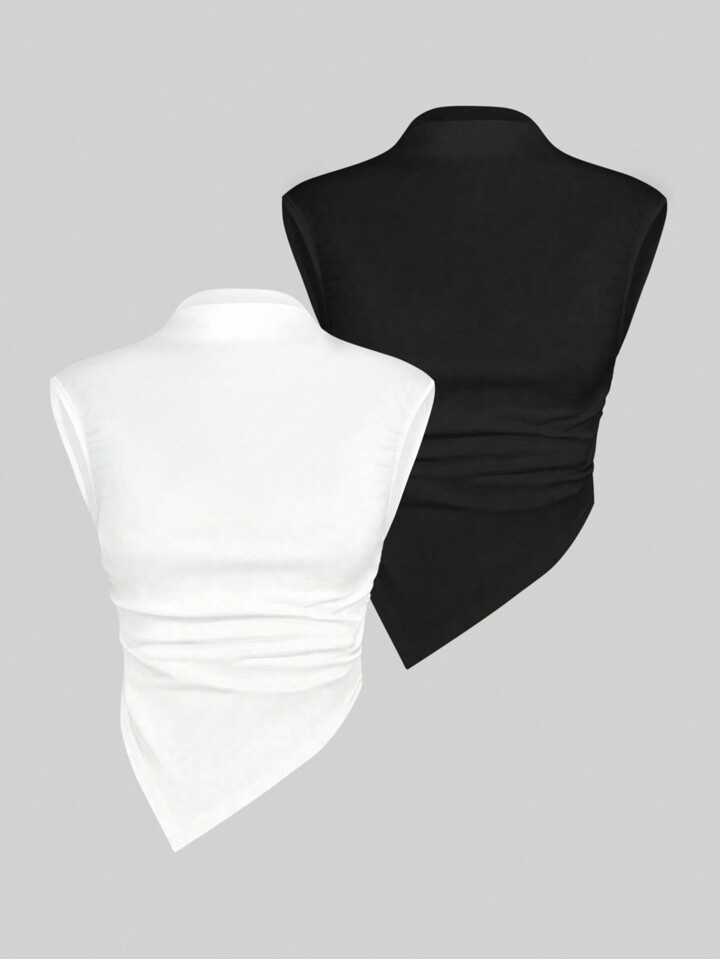 SHEIN BAE 2pcs Solid Ruched Side Asymmetrical Hem Tank Top | SHEIN