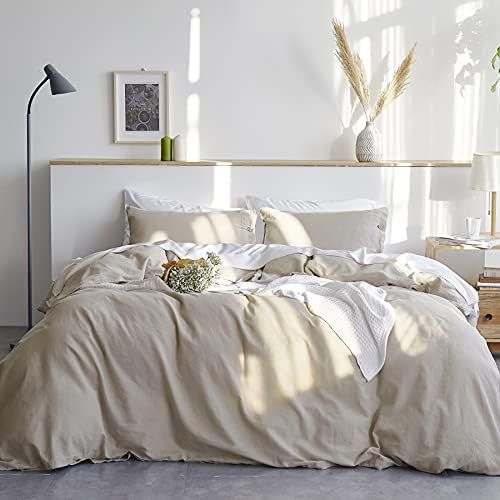 Amazon.com: Bedsure Linen Duvet Cover Queen Linen Cotton Blend Duvet Cover Set - 3 Pieces Comfort... | Amazon (US)