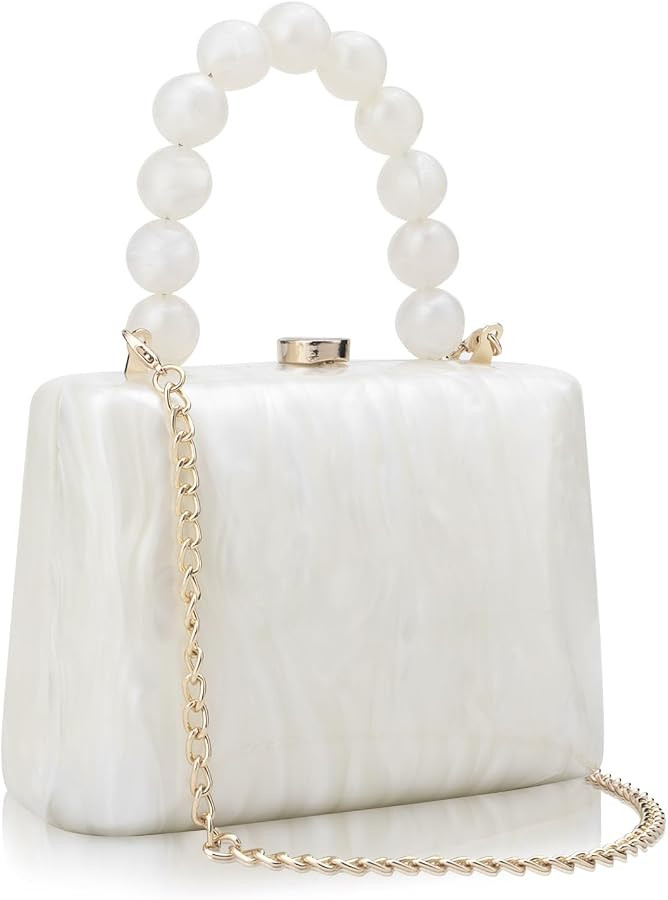 Acrylic Purses Evening Clutch Bag Marbling Handbags for Women Cross Body Bag with Pearl Chain For... | Amazon (US)
