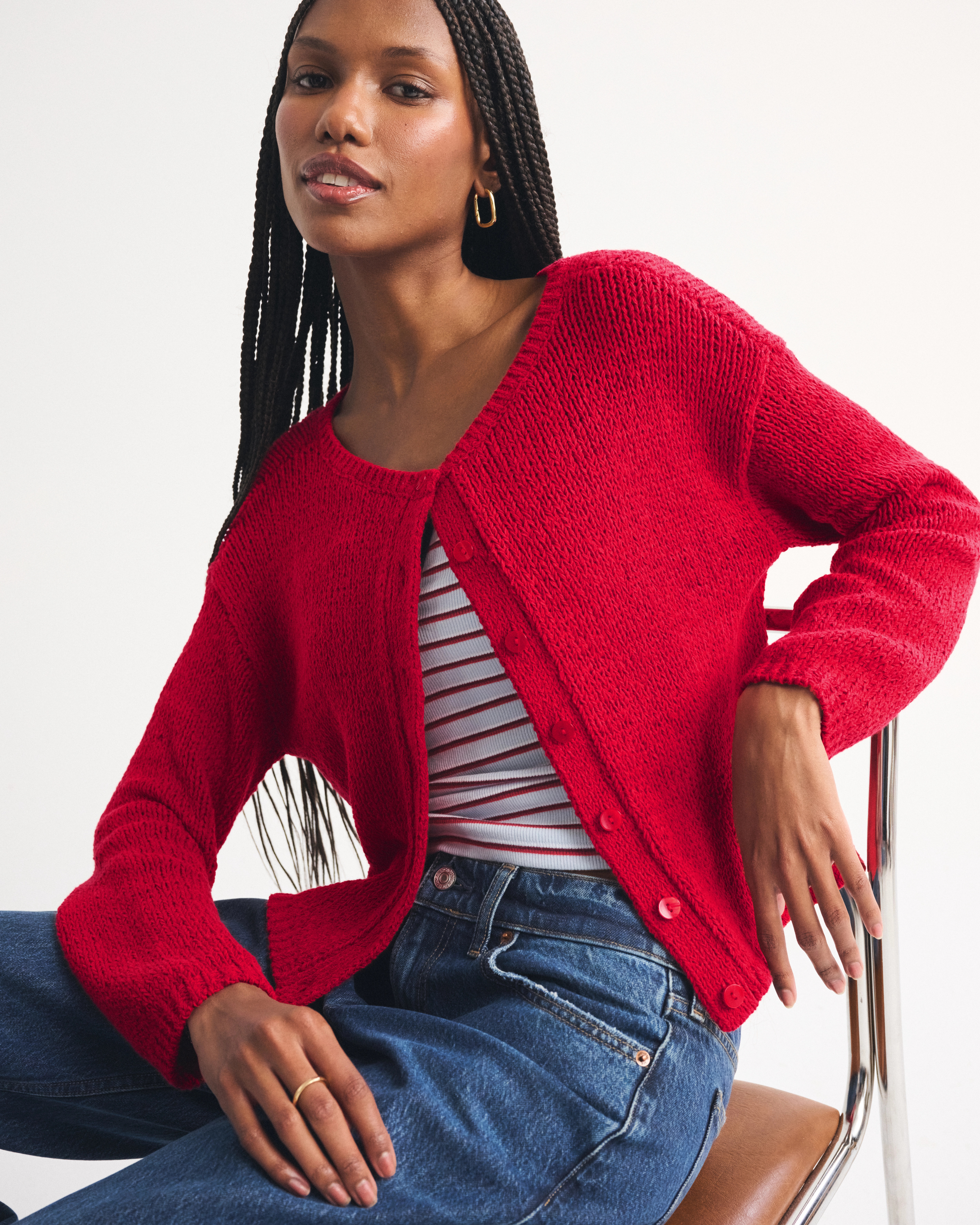 Open-Stitch Textural Crew Cardigan | Abercrombie & Fitch (US)