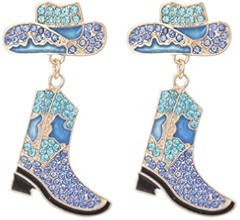 Rhinestone Western Cowboy Earrings Hypoallergenic Cute Alloy Drop Oil Set Diamond Western Cowboy ... | Amazon (US)
