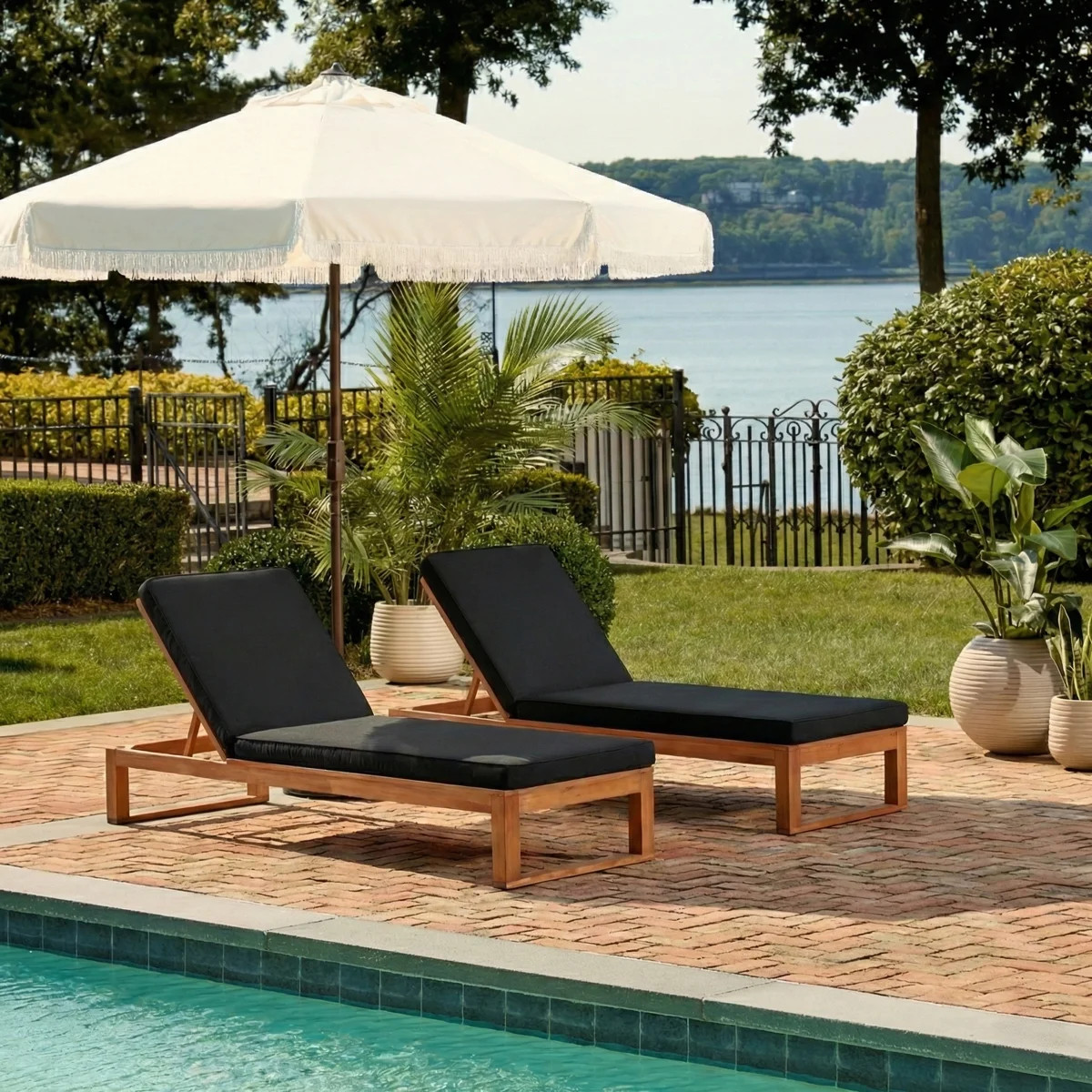 Faunce Outdoor Eucalyptus Wood Chaise Lounge , Cushion Included | Wayfair North America