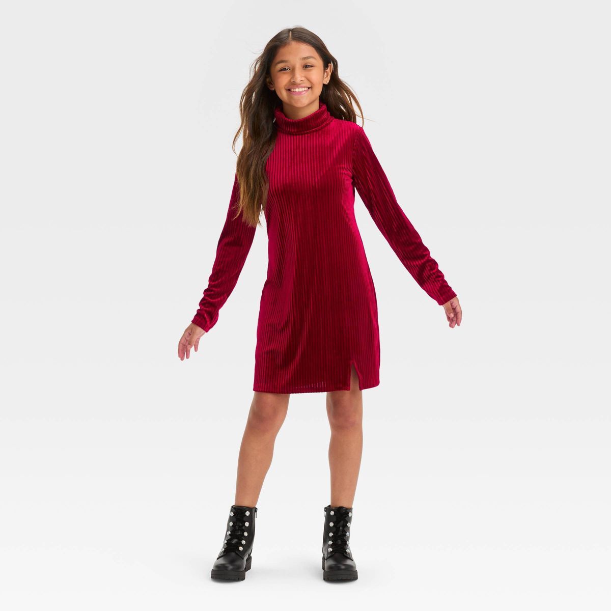 Girls' Long Sleeve Velvet Turtleneck Dress - art class™ | Target