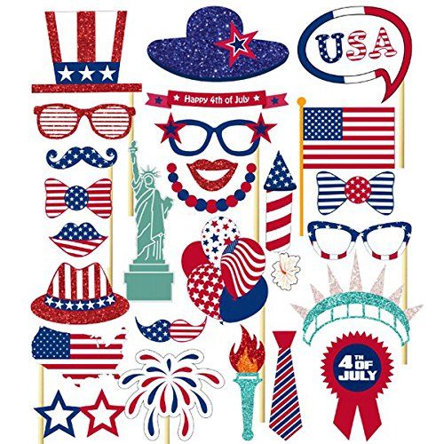 Patriotic 4th of July Photo Booth Props DIY for Independence Day Party Decorations 26-pack by Tin... | Walmart (US)