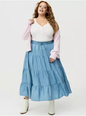 Tiered Chambray Maxi Skirt | Torrid (US & Canada)
