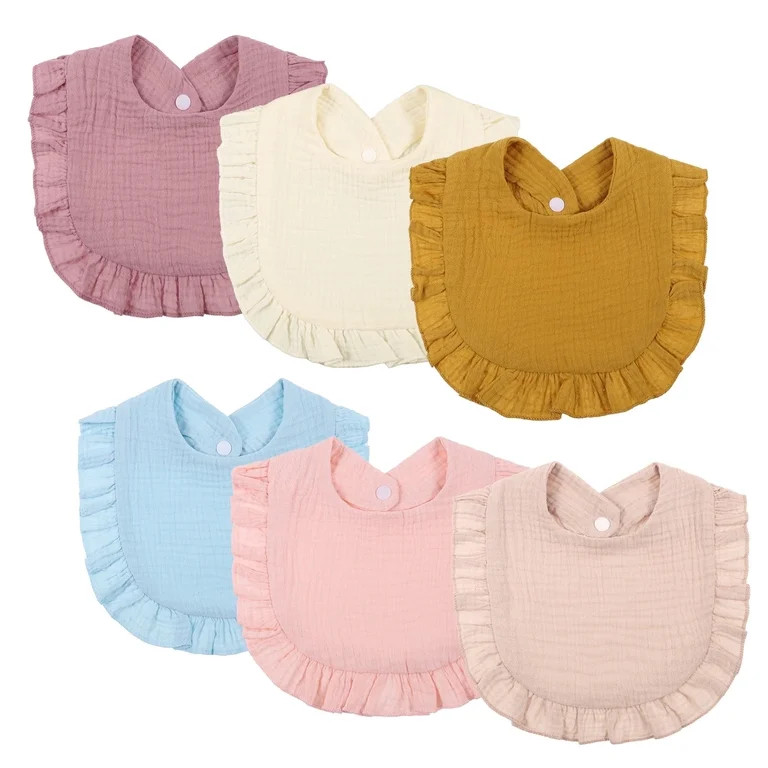Abaima Baby Girl Cotton Absorbent Bib Set, Ruffled Lace, 6 Piece | Walmart (US)