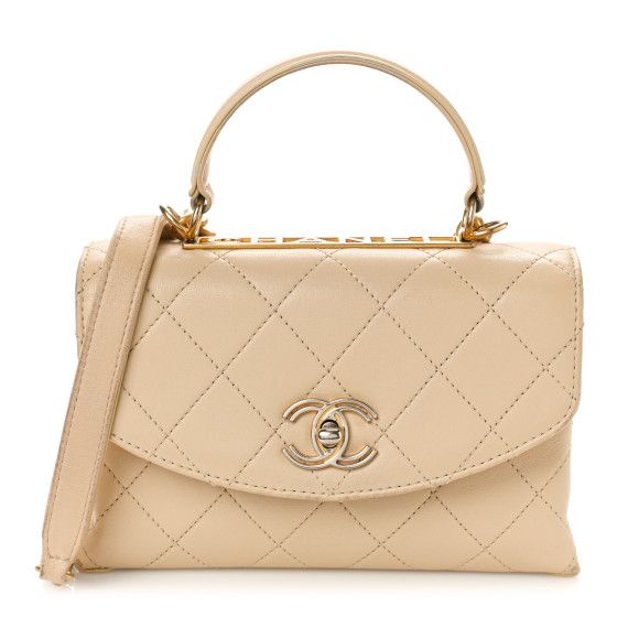 Lambskin Quilted Small Trendy Spirit Top Handle Bag Beige | FASHIONPHILE (US)