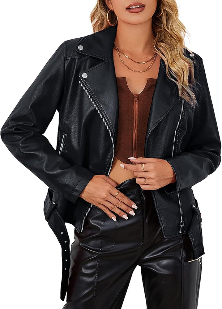 Bellivera Women Faux Leather Casual Jacket, Fall and Spring Fashion Motorcycle Bike Coat | Amazon (US)
