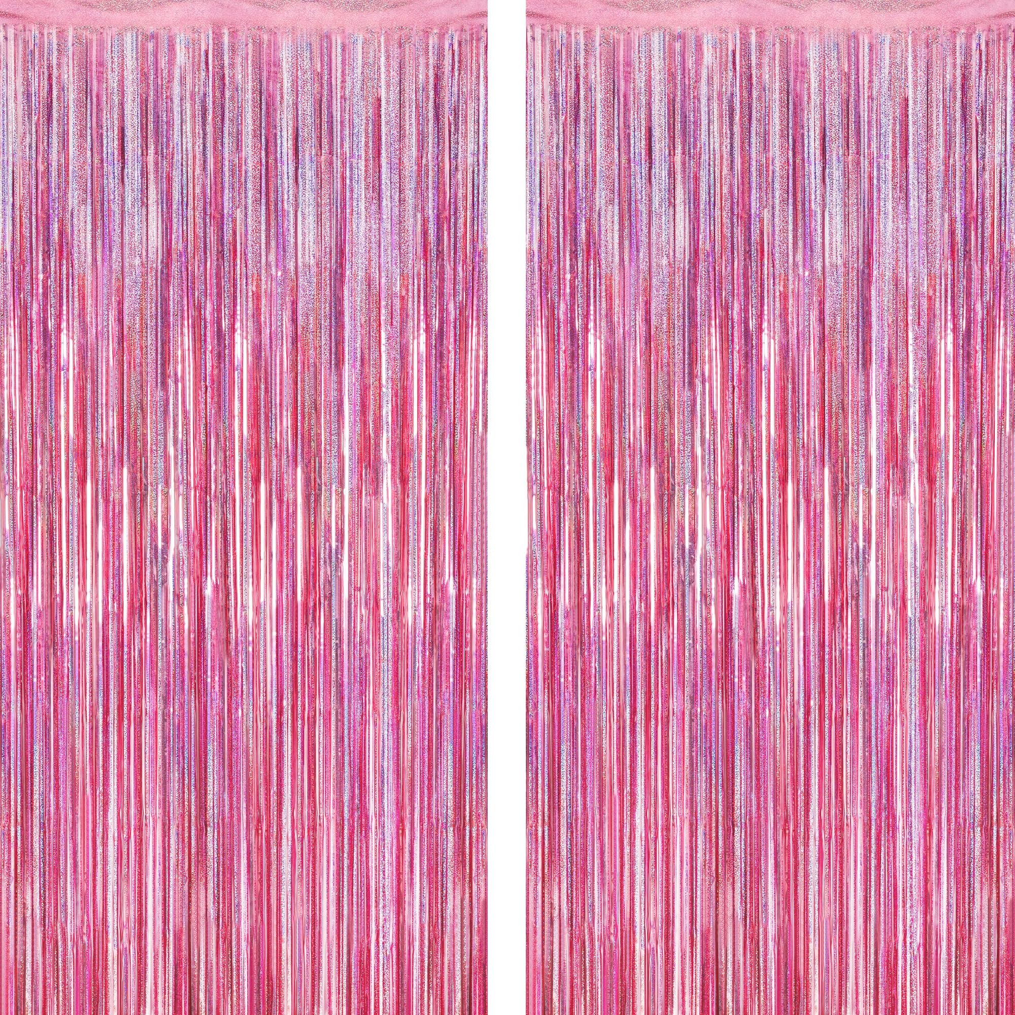 2 Pack Glitter Pink Backdrop, 3.28 FT x 7.05 FT Birthday Party Decorations, Laser Pink Fringe Cur... | Amazon (US)