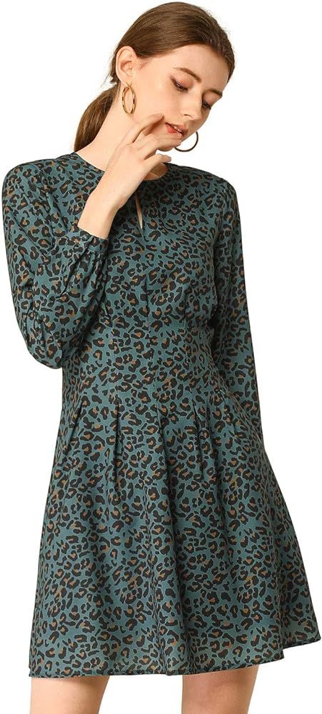Allegra K Women's Valentine's Day A-line Pleated Fit and Flared Leopard Dress | Amazon (US)