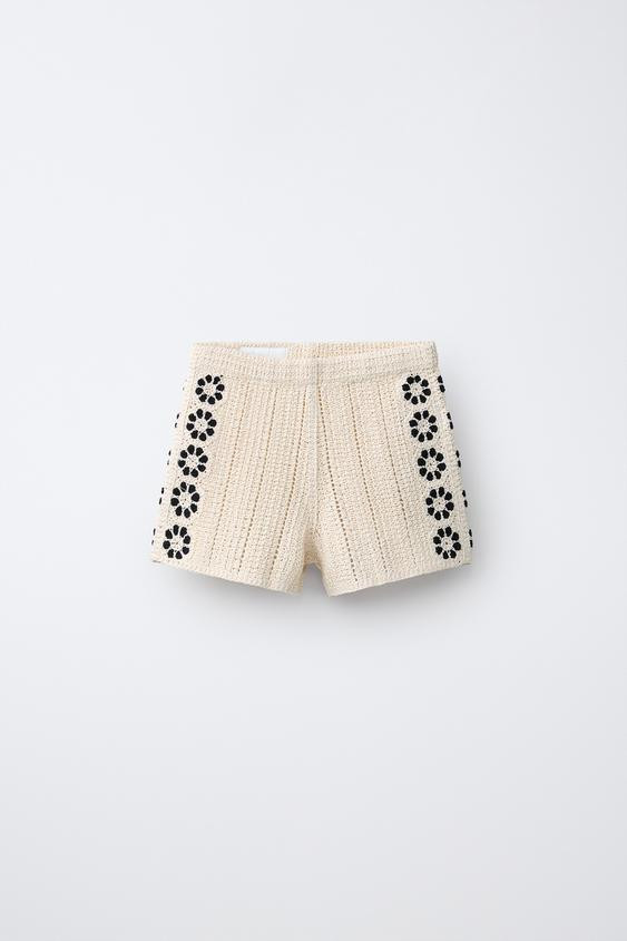 KNIT CROCHET FLORAL SHORTS | Zara US