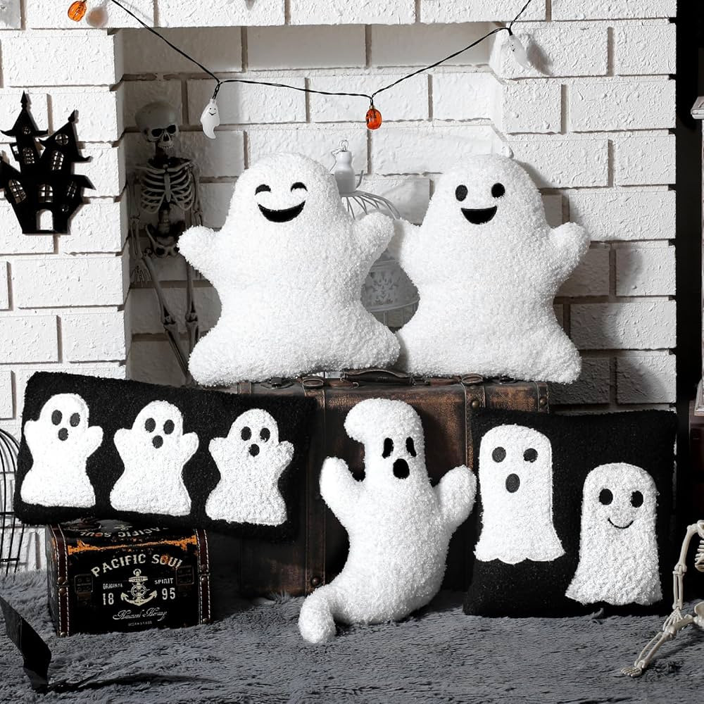 5 Pcs Halloween Ghost Throw Pillows Cute Spooky Ghost Shape Pillow Halloween Decorative Throw Pil... | Amazon (US)