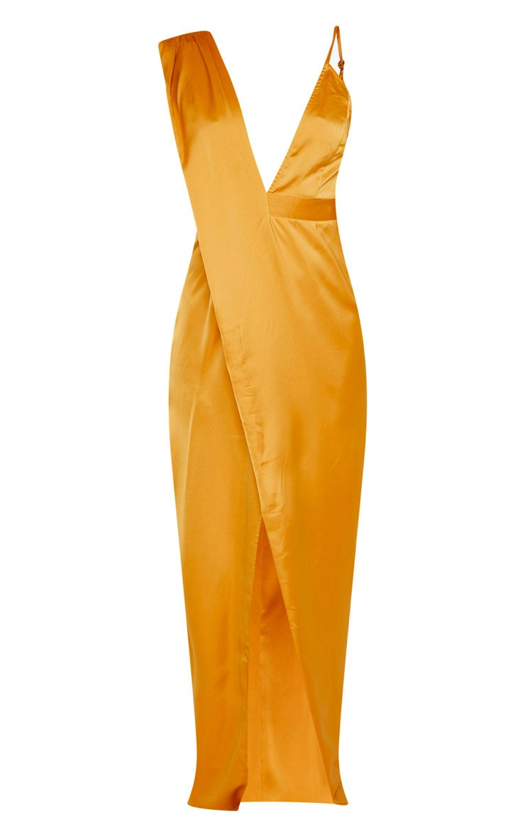 Mustard Asymmetric Drape Detail Maxi Dress | PrettyLittleThing US