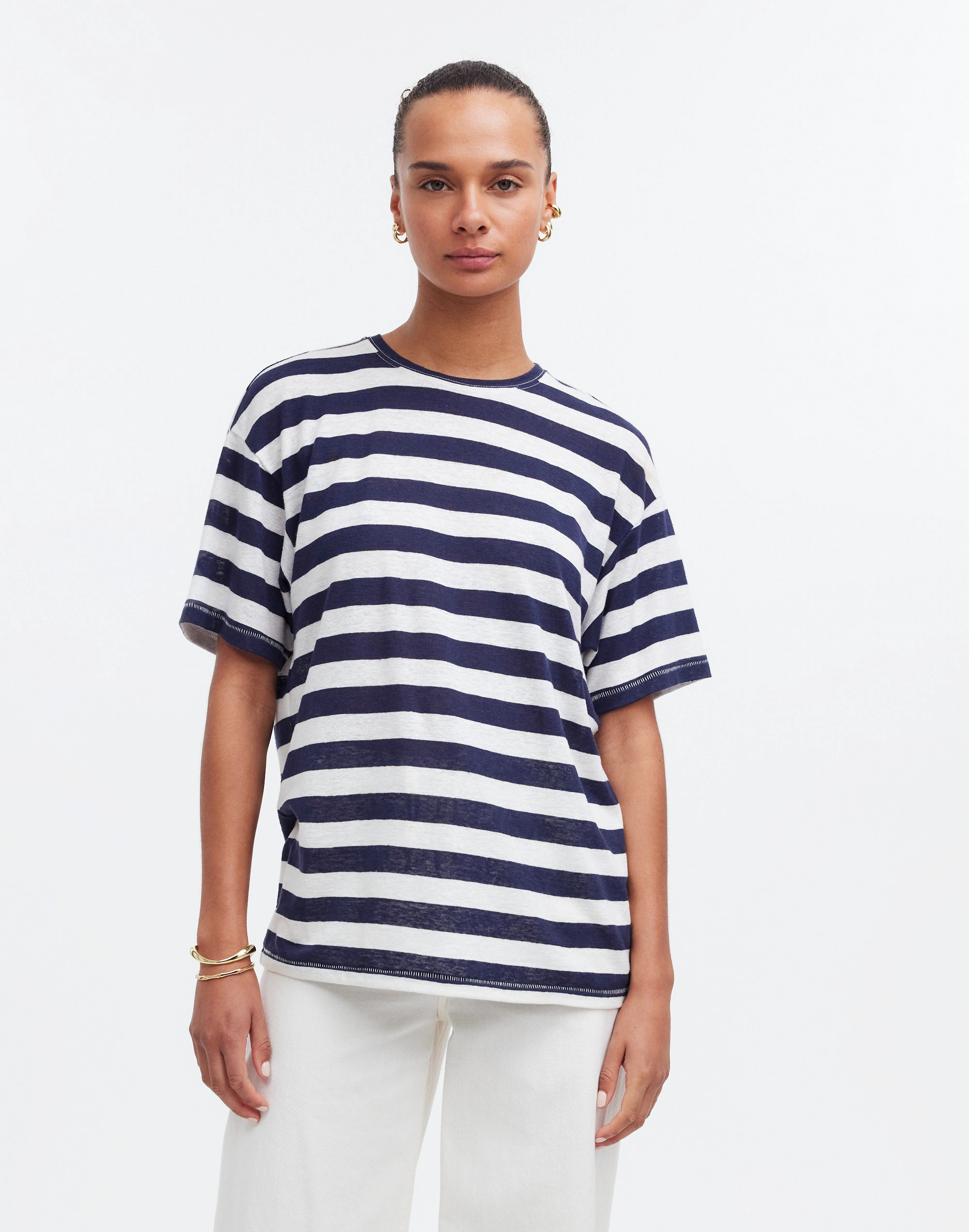 Linen-Blend Crewneck Oversized Tee in Stripe | Madewell