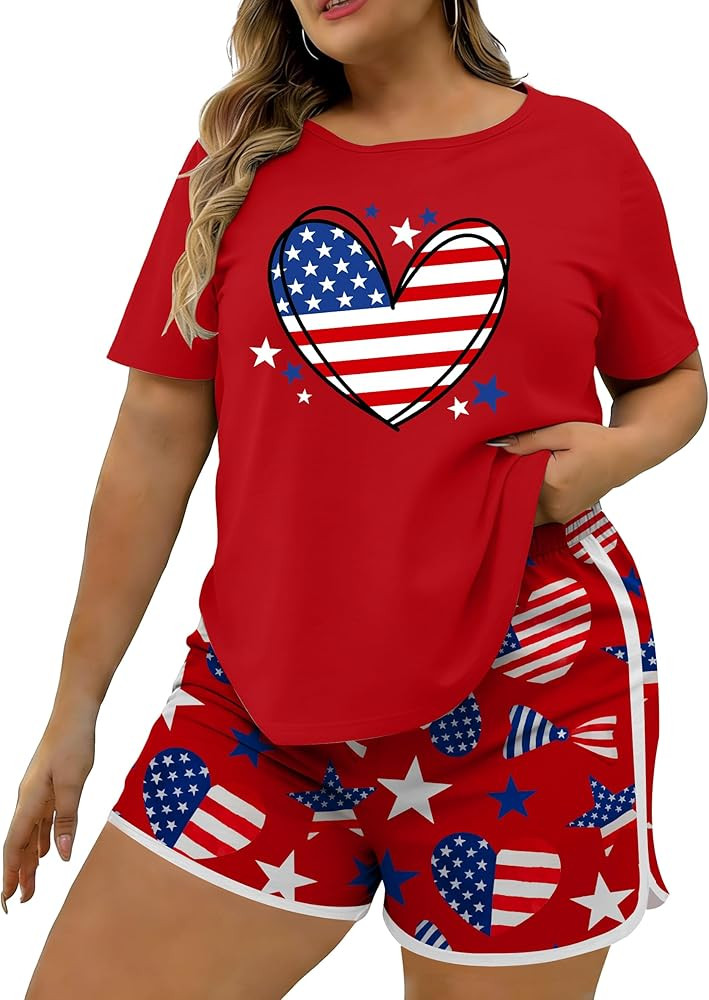 Plus Size Womens 4th of July Outfit 2 Piece Set American Flag Patriotic Sets USA 250 Anniversary ... | Amazon (US)