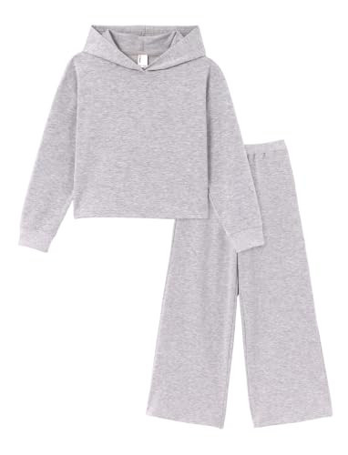 PATPAT Girls 2 Piece Outfits Sets Solid Grey Long Sleeve Hoodie Sweatshirt and Wide Leg Pants Fall Winter Clothing, Size 15-16 Years | Amazon (US)