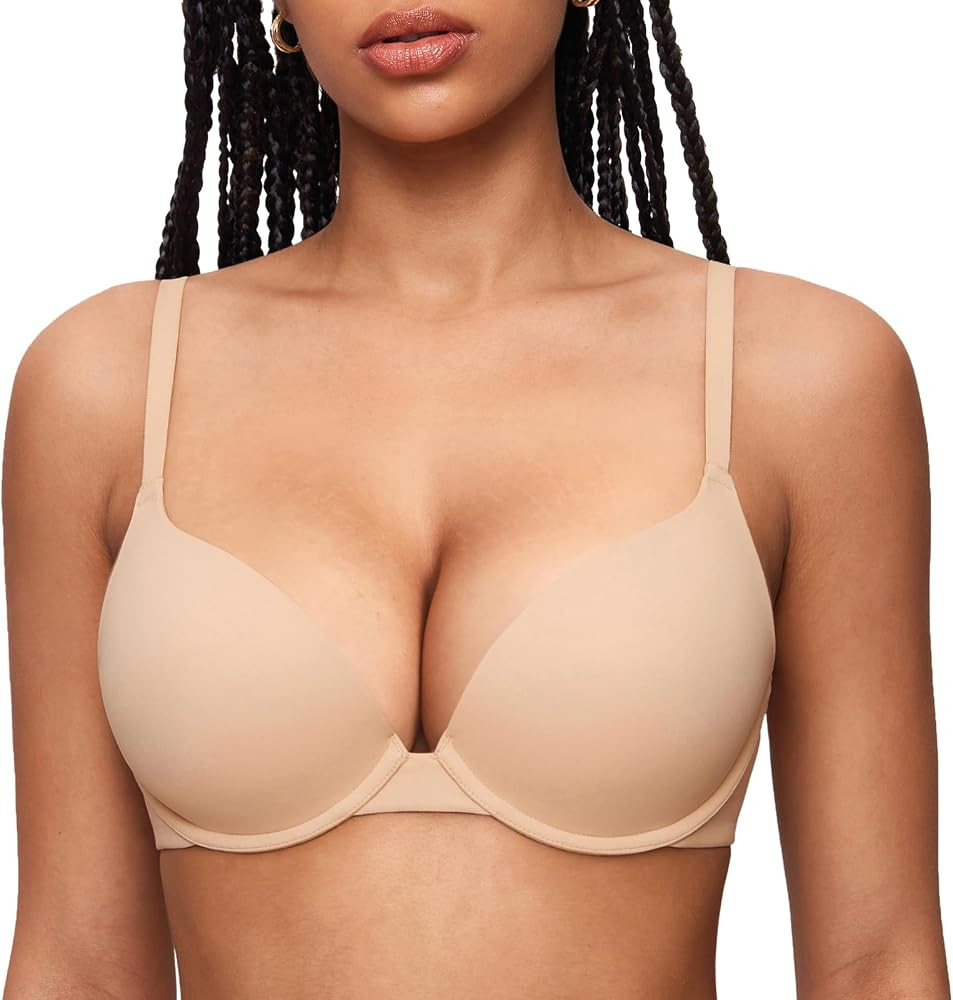 INLYRIC Women's Push Up Bra Tshirt Demi Supportive Bras Underwire Plunge Padded Comfortable Inbar... | Amazon (US)