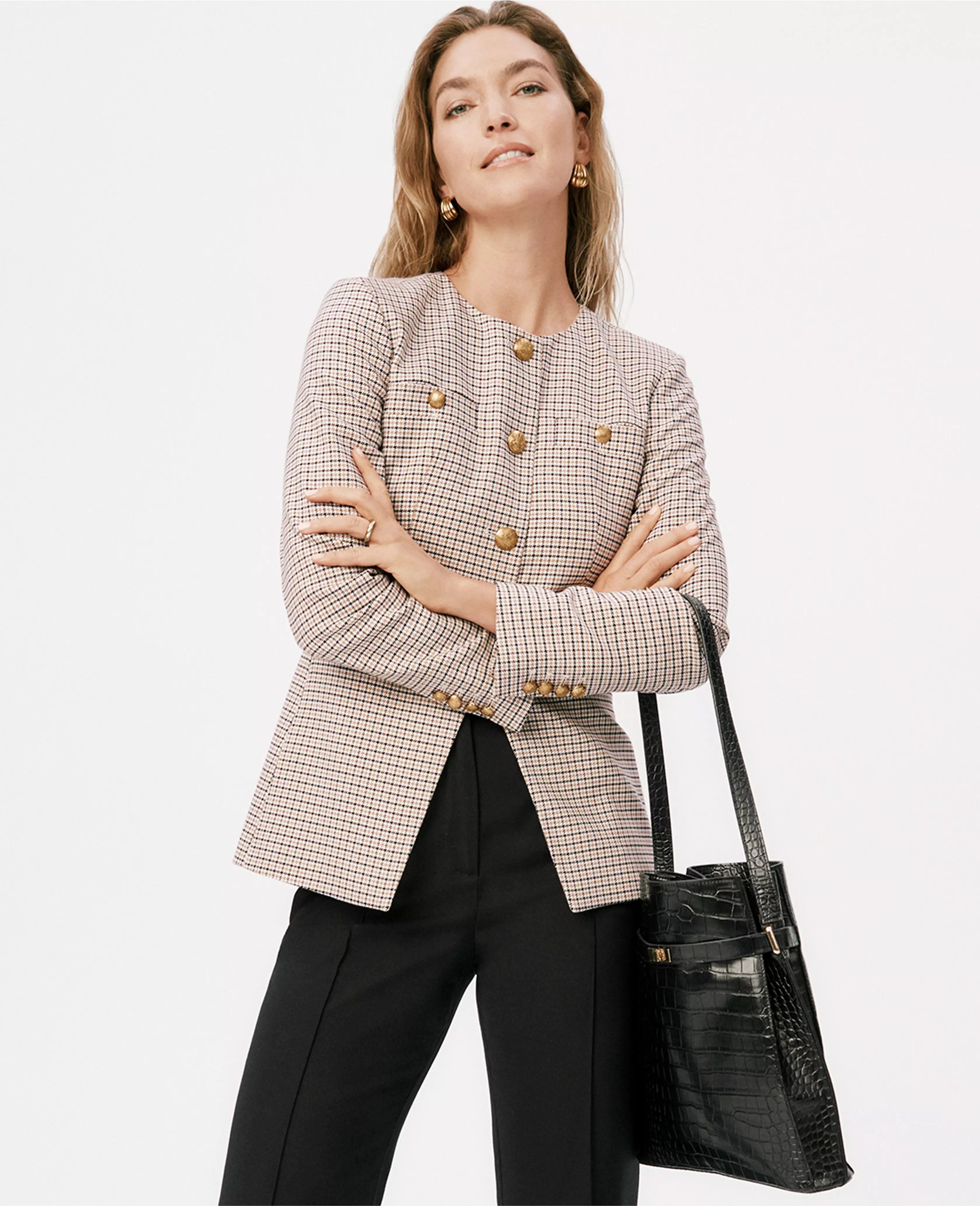 Houndstooth Split Hem Jacket | Ann Taylor