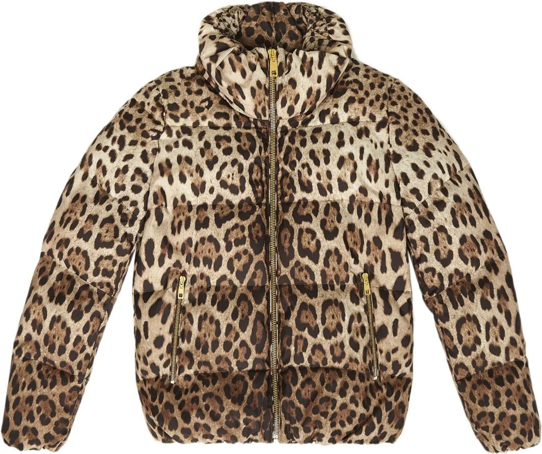 Dolce & Gabbana Women's Leopard Print Short Down Jacket in Beige | Size 40 | F9R11THSMW8 Color HY13M | LOZURI