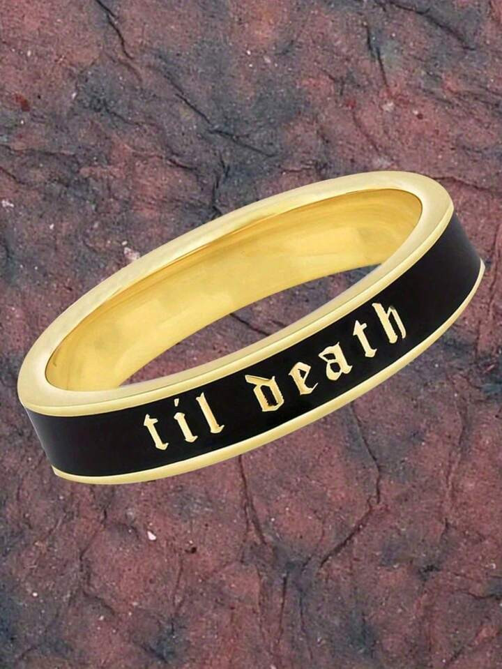 1PC 4mm Wide Til Death Black Enamel Band Ring Fo Women Men Anniversary And Wedding Ring Promise C... | SHEIN