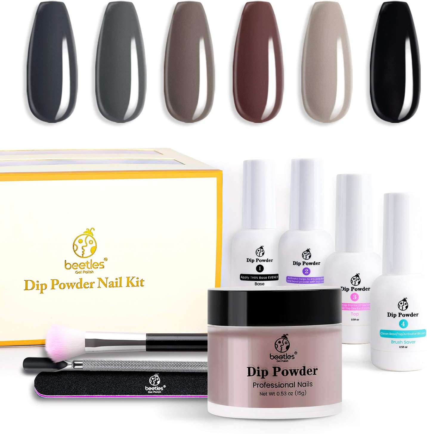 Beetles Dipping Powder Starter Kits 6 Colors Dip Nails Gray Dark Dip Powder Nail Dip Set Dipping ... | Amazon (US)