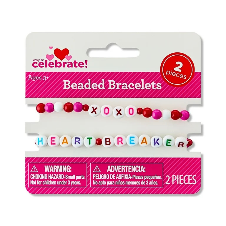 XOXO and Heart Breaker Beaded Bracelets, Multicolor, 2 Count, Valentine's Day by Way To Celebrate | Walmart (US)
