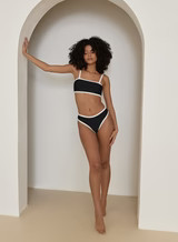 Black Contrast Trim High Leg Bikini Bottom- Cabo | 4th & Reckless