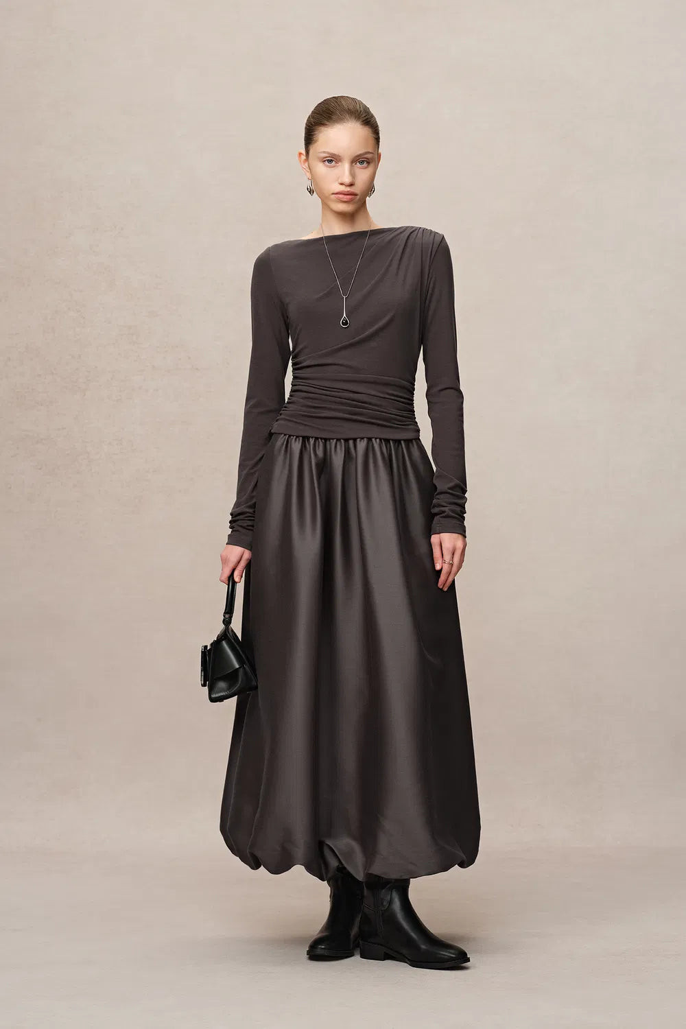 Cindy Bubble Dress in Tencel Wool Knit and Silk Wool Blend | Fabrique