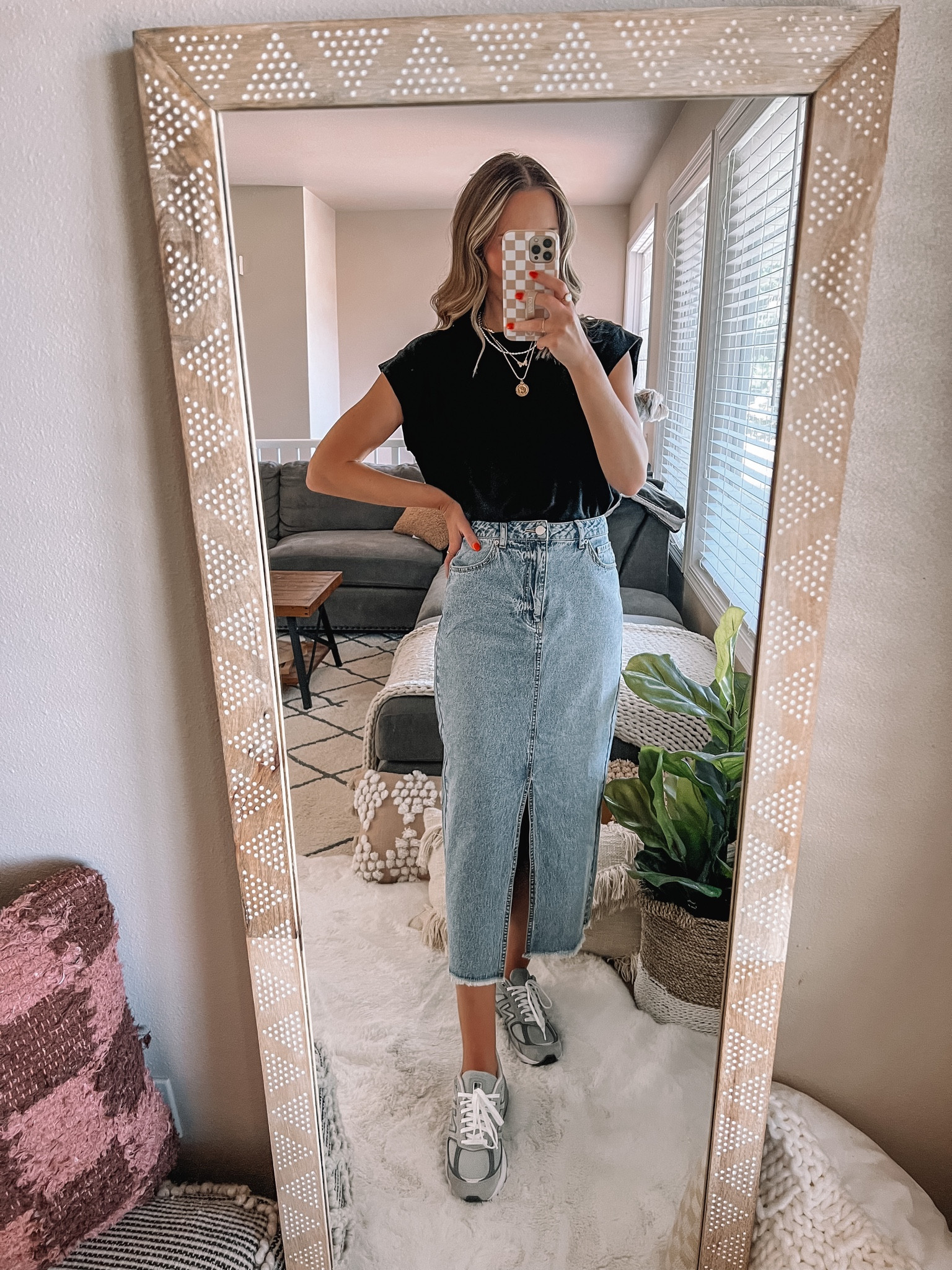 $10 tee and denim midi skirt✨ wearing a small tee and xs denim midi skirt 

Target style / Nordstrom / new balance /  casual style 

#LTKshoecrush #LTKstyletip