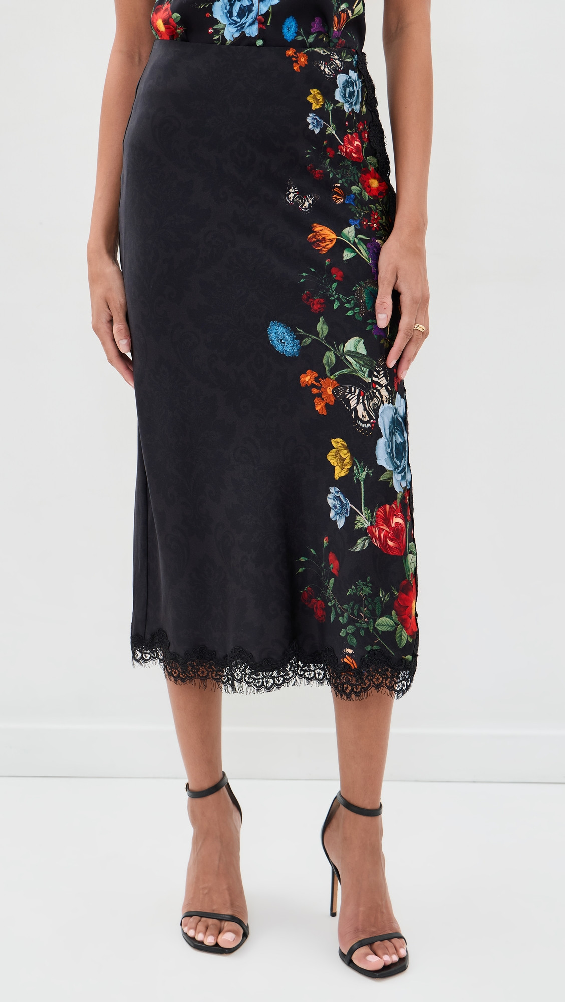 ALICE + OLIVIA Maeve Midi Lace Trim Slip Skirt Moonlit Manor 12 | Shopbop