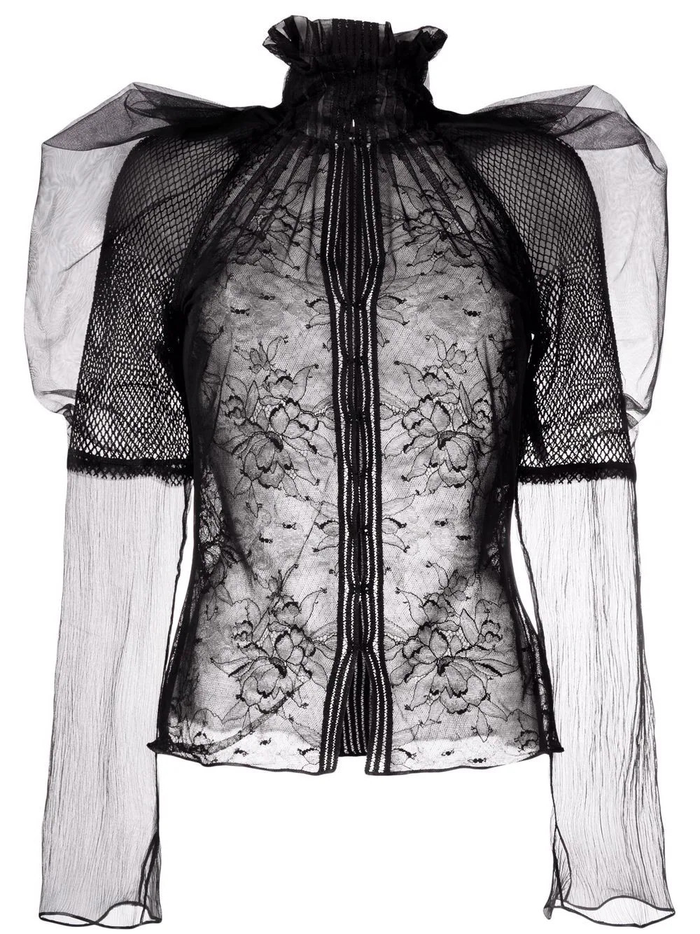 TOM FORD floral-lace high-neck blouse - Black | Farfetch Global
