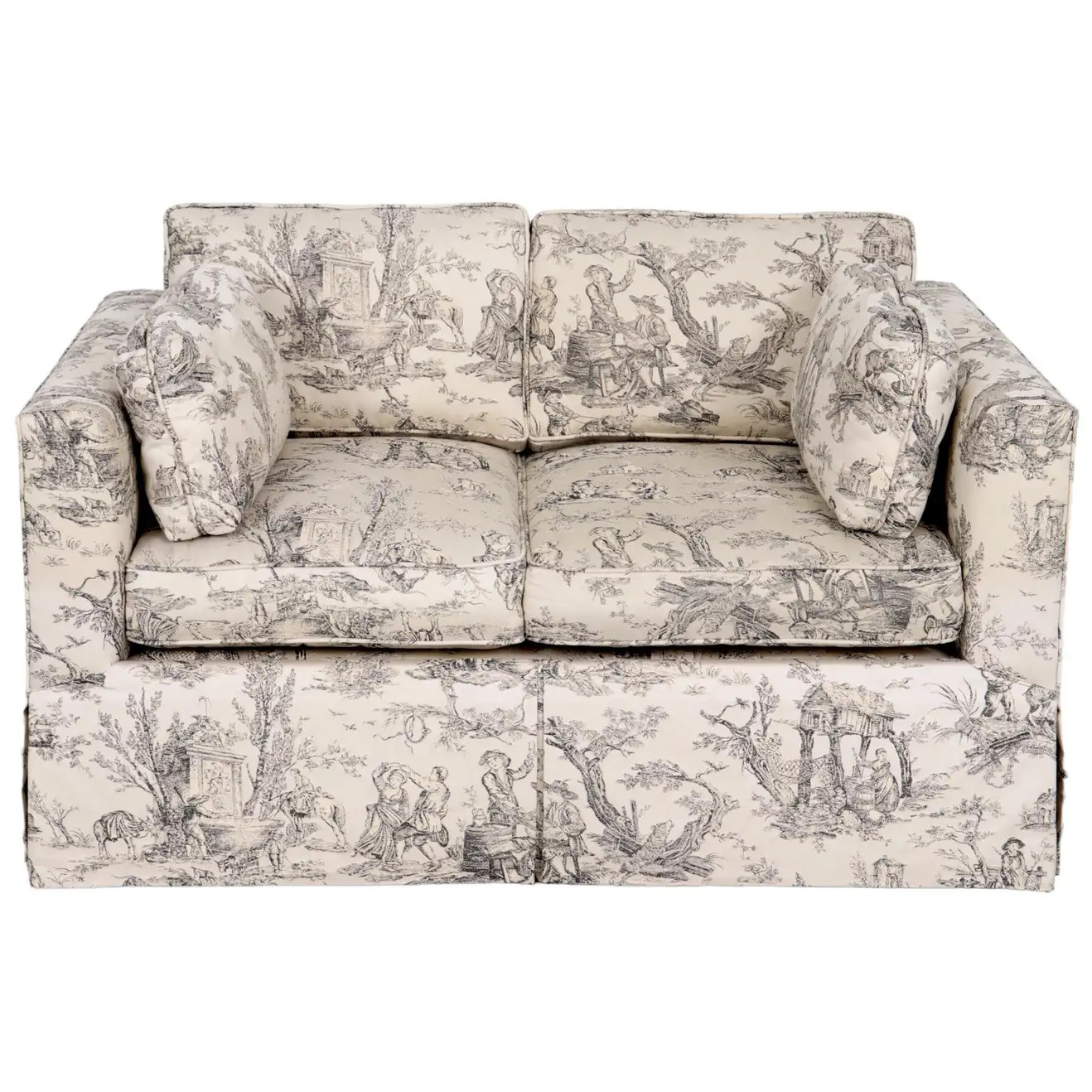 Toile Tuxedo Loveseat Sofa | 1stDibs